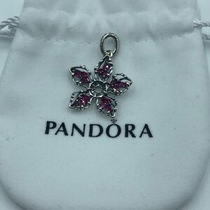 Pandora Silver Flower Pendant with Fuchsia Stones
